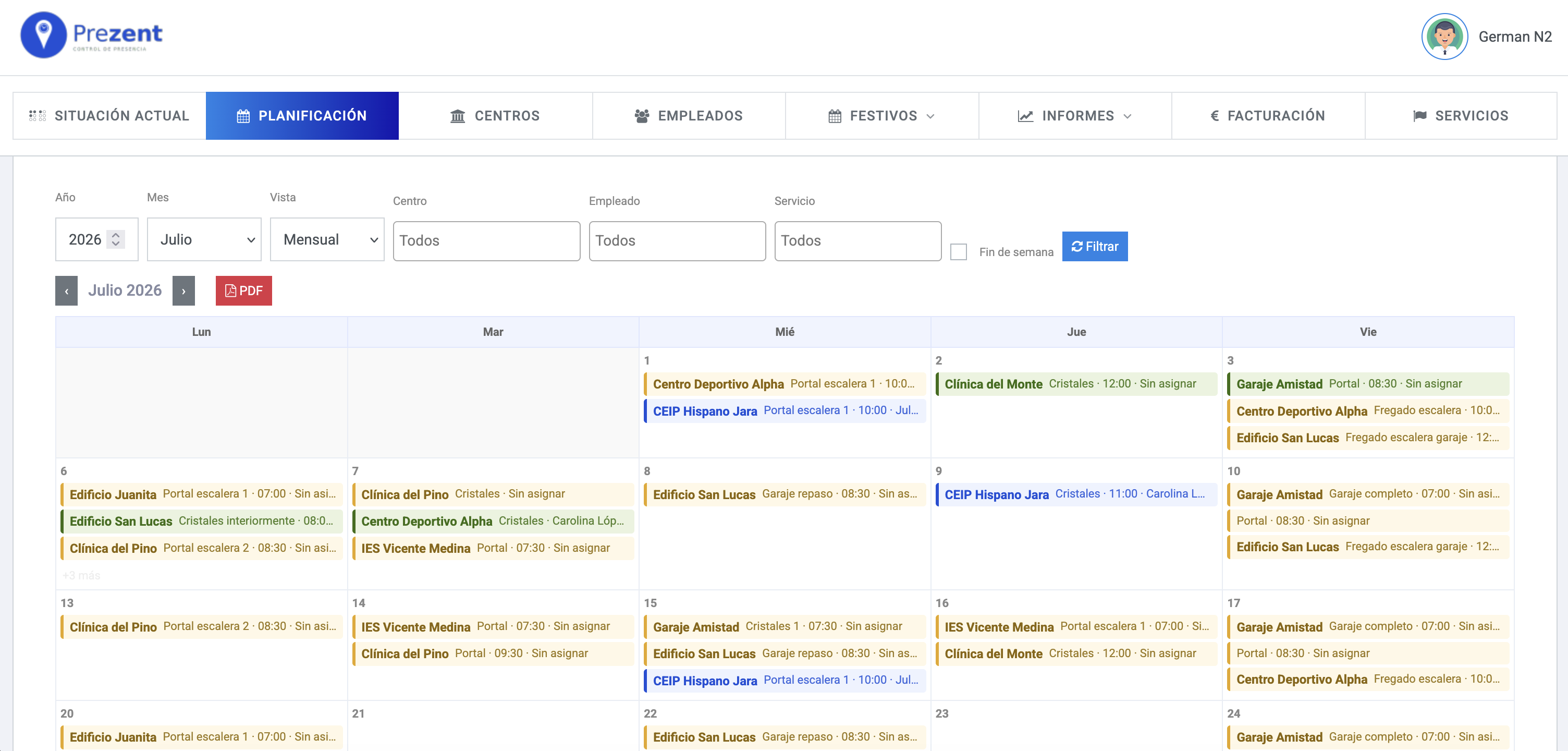 Calendario de planificación mensual